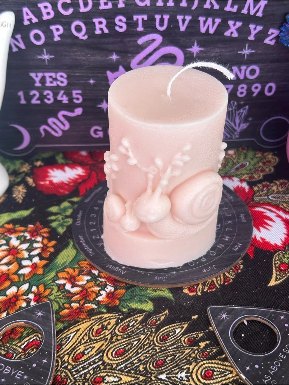 Cream Snail Pillar Candle | Woodland Cottagecore Candle | Handmade Nature Decor